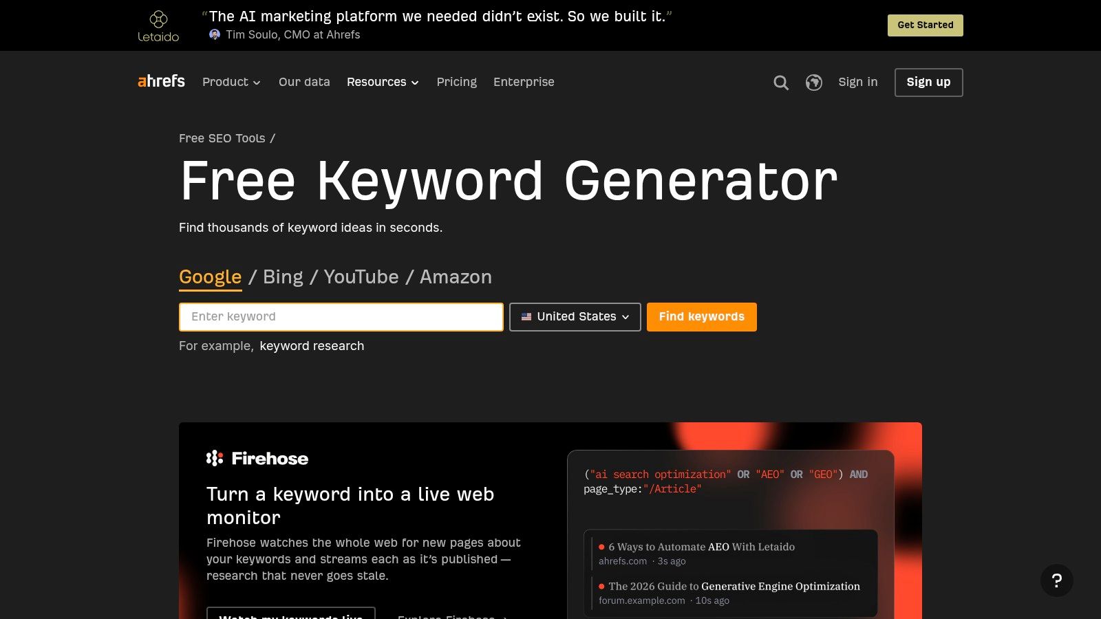 Ahrefs Free Keyword Generator