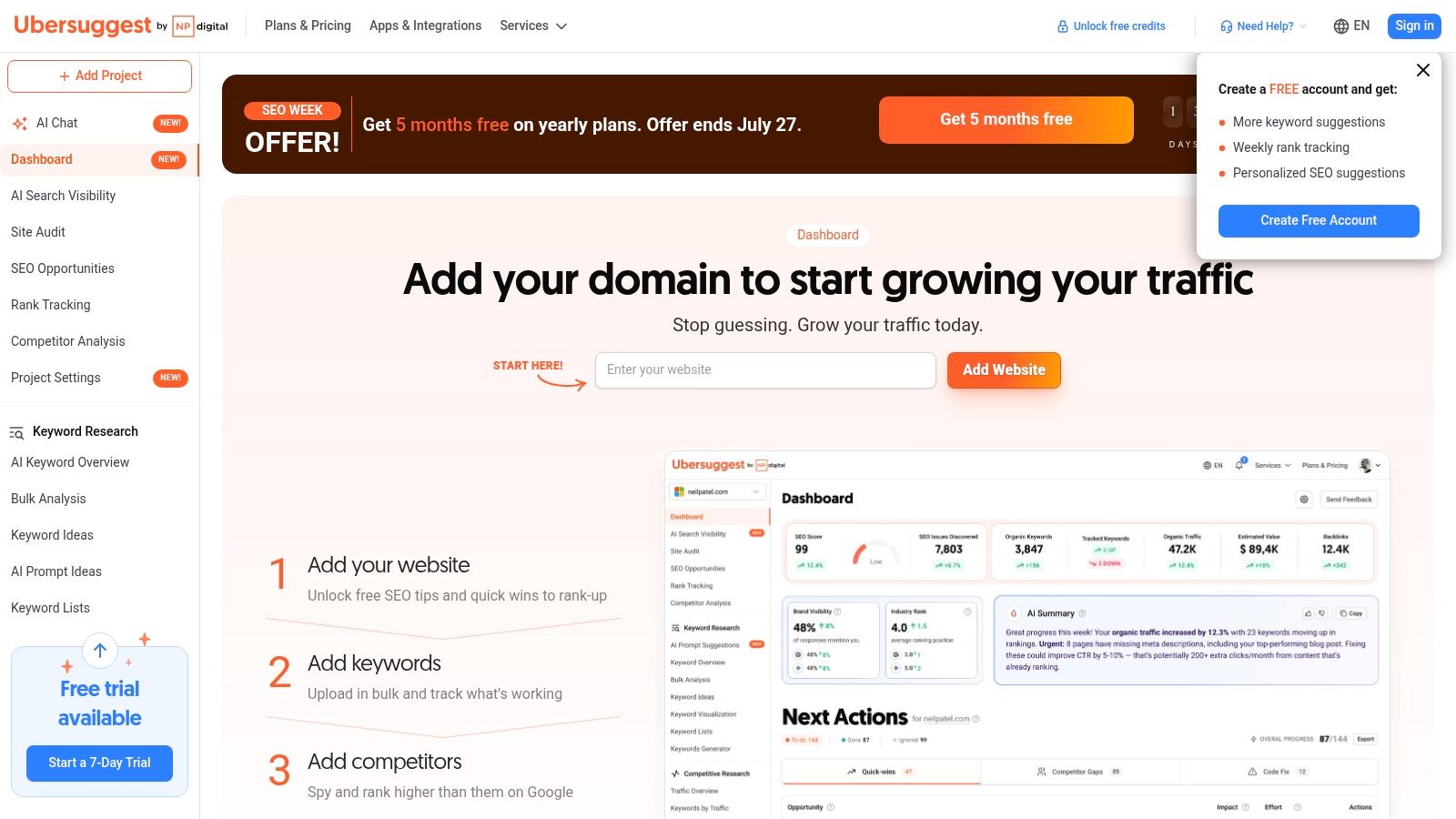 Ubersuggest (Free account)